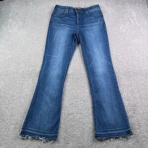 Democracy Jeans Womens 8 Blue Ab Technology Bootcut Stretch Denim Raw Hem